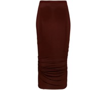 high-waisted ruched midi skirt