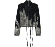 velvet-print cropped denim jacket
