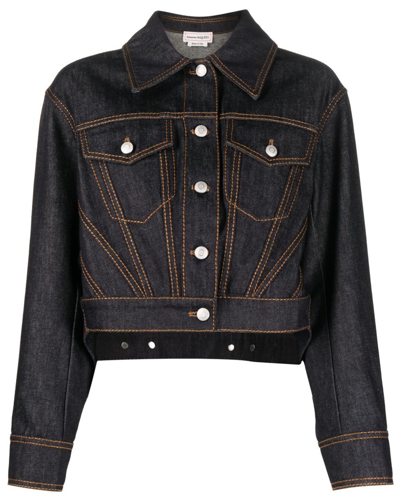 Alexander McQueen Damen Klassische Cropped-Jeansjacke
