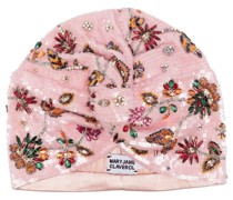 floral-embellished sequin beret
