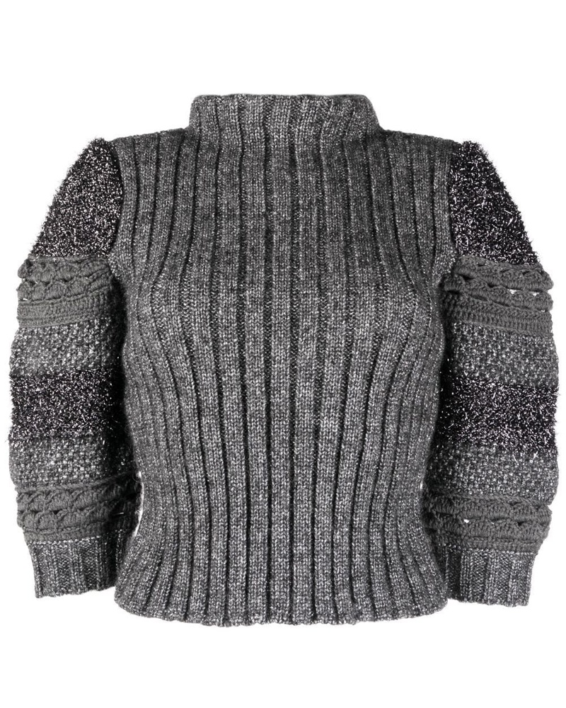 Alberta Ferretti Damen Gerippter Pullover mit Bischofsärmeln