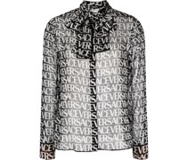 Schluppenbluse mit Logo-Print
