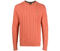 Bestickter Pullover mit Zopfmuster