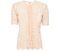 floral-lace semi-sheer blouse