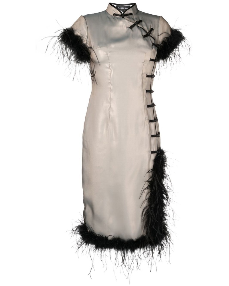 Lisa Von Tang Damen Pao Kleid mit Federn Lisa Von Tang Damen Pao Kleid mit Federn