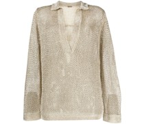metallic semi-sheer knitted Pullover