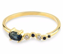 18kt Gelbgoldring mit Saphir und Diamanten