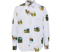 landscape-print striped shirt