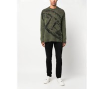 Gerippter Pullover mit abstraktem Motiv