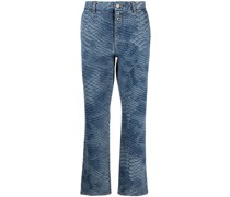 Blue Snakeskin Print Flared Jeans