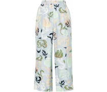 graphic-print silk cropped trousers