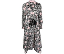 tulip-print belted midi dress