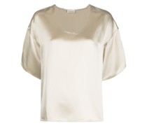 satin-finish short-sleeved blouse