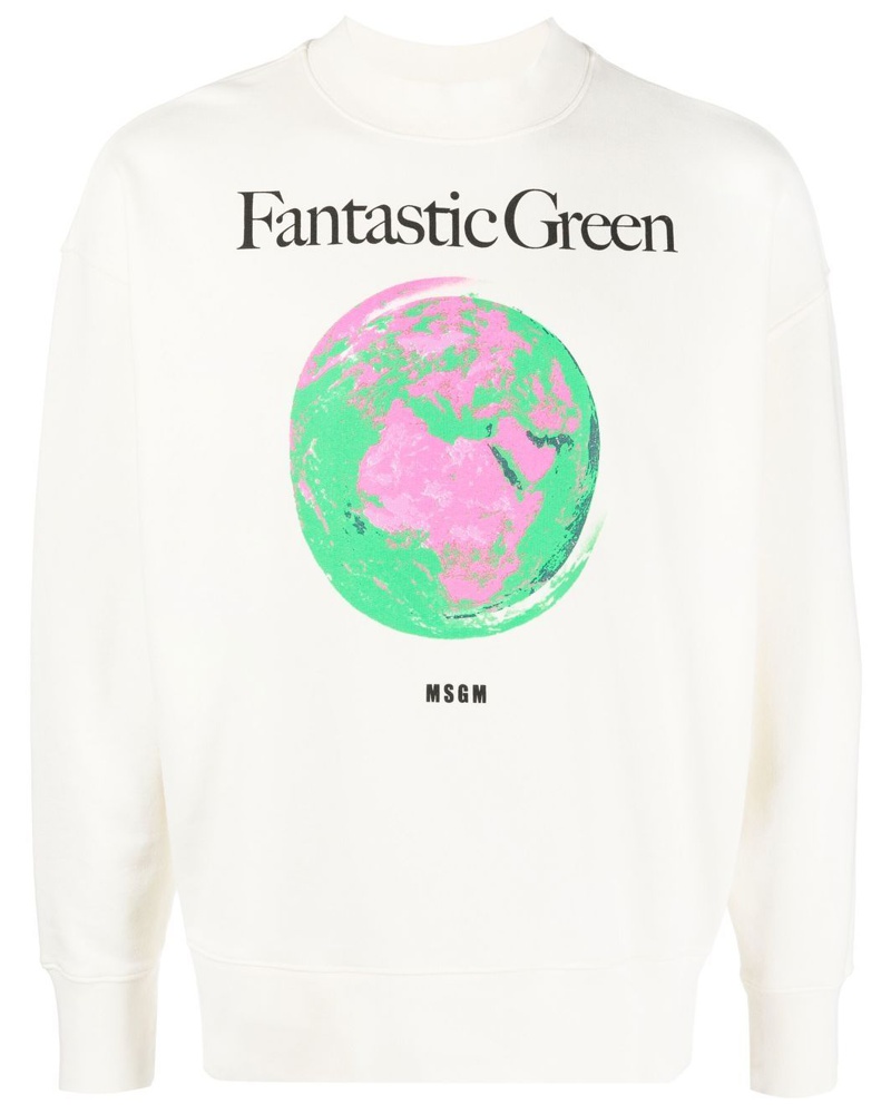 MSGM Damen Fantastic Green Sweatshirt aus Bio-Baumwolle EV9093 MSGM Damen Fantastic Green Sweatshirt aus Bio-Baumwolle EV9093