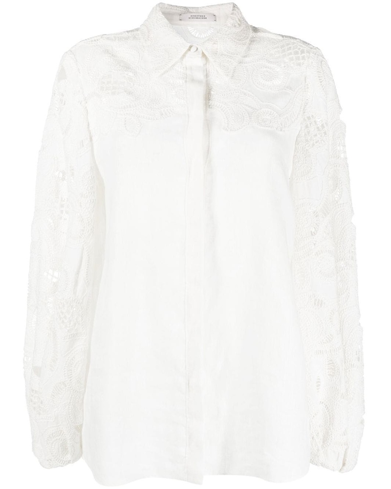 Dorothee Schumacher Damen Leinenbluse mit Makramee-Ärmeln