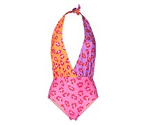 Neckholder-Badeanzug mit Leo-Print