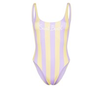 logo-embroidered striped swimsuit