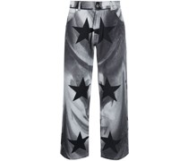 photograph-print cotton cropped jeans