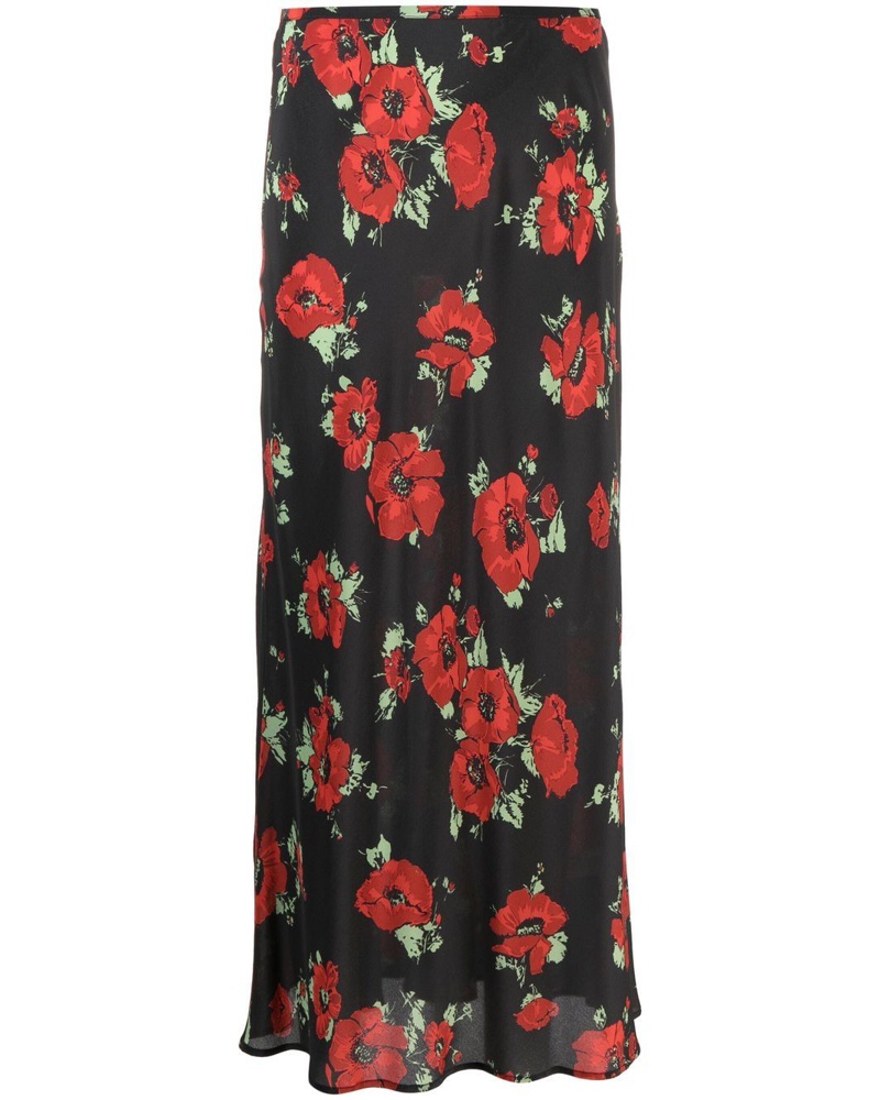 RIXO Damen Kelly Midirock mit Mohn-Print