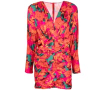 Gerafftes Minikleid mit Blumen-Print