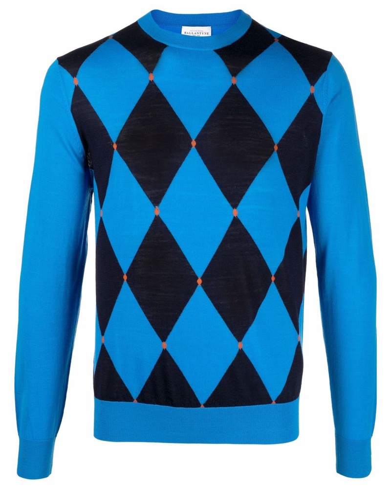Ballantyne Baumwolle Pullover mit Argyle-Intarsienmuster in Blau für Herren Herren Bekleidung Pullover und Strickware V-Ausschnitt Pullover 