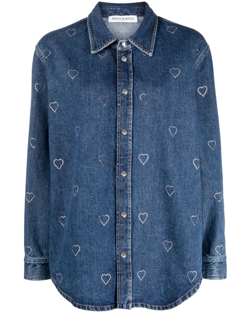 Mach & Mach Damen Jeanshemd mit Kristallen