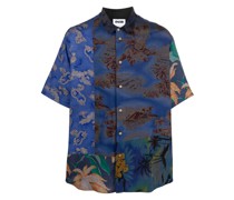 Hawaiian-print patchwork shirt