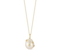 14kt yellow  baroque pearl and diamond necklace