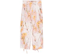 floral-print cotton cargo trousers