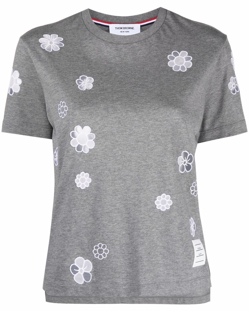 Thom Browne Damen T-Shirt mit Blumenstickerei