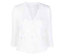 V-neck button-up tweed jacket