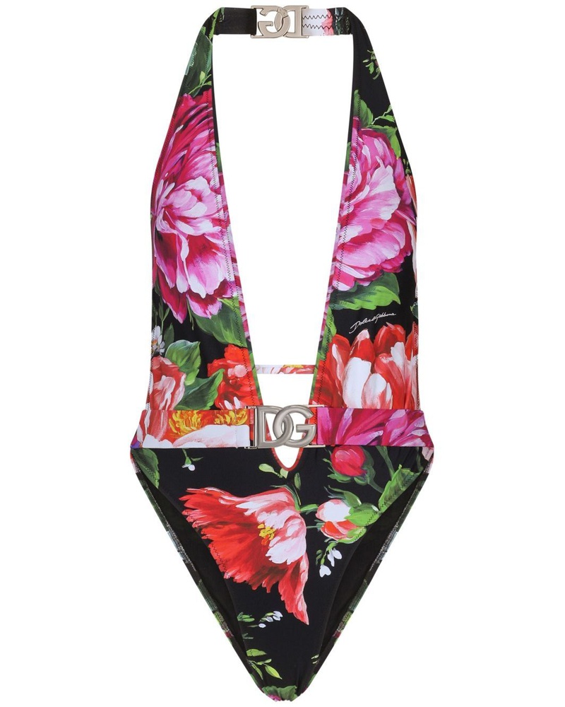 Dolce & Gabbana Damen Neckholder-Badeanzug mit Blumen-Print