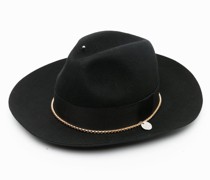 chain-embellished felt fedora hat