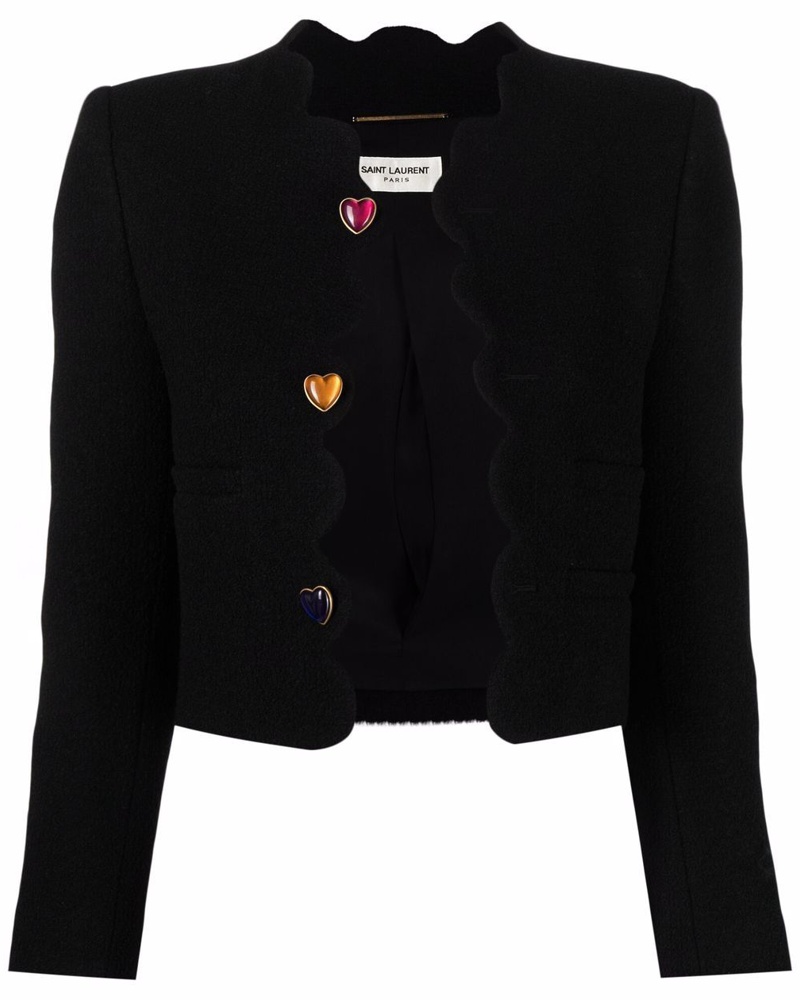 Saint Laurent Damen Tweed-Jacke mit Herzknöpfen