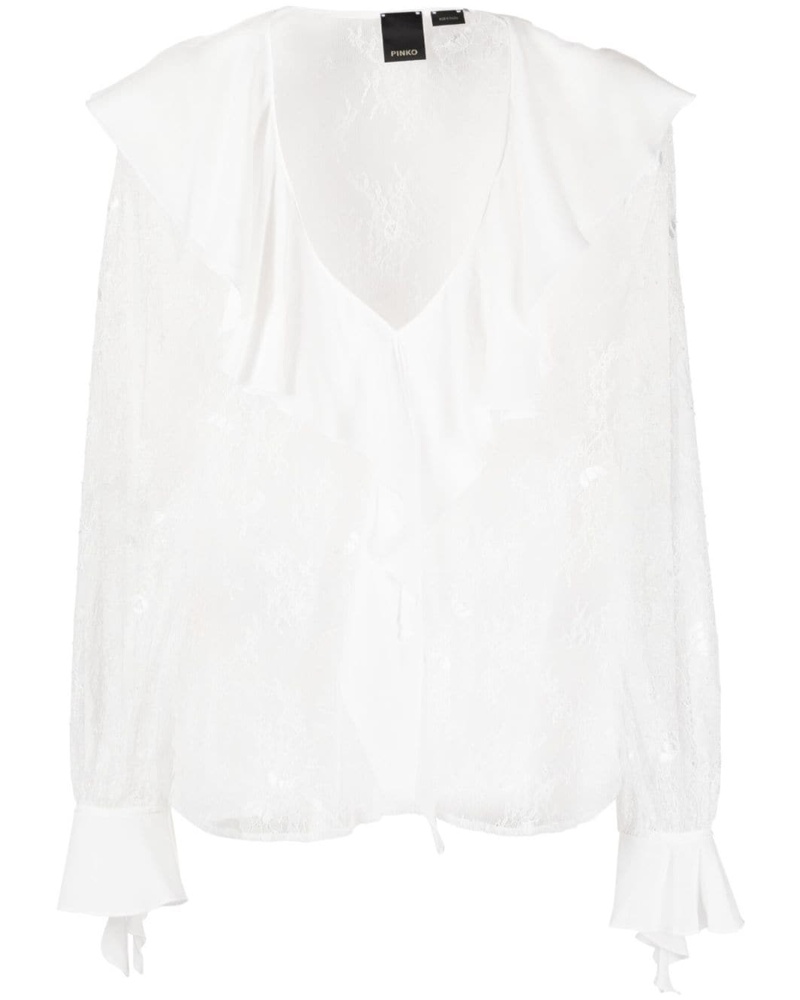 Pinko Damen Rüschenbluse aus floraler Spitze