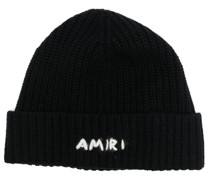 logo-embroidered ribbed-knit beanie hat