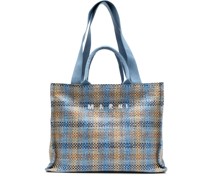 logo-embroideredc checkered shopping bag