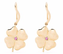 18kt Clover Gelbgoldohrringe mit rosa Saphir