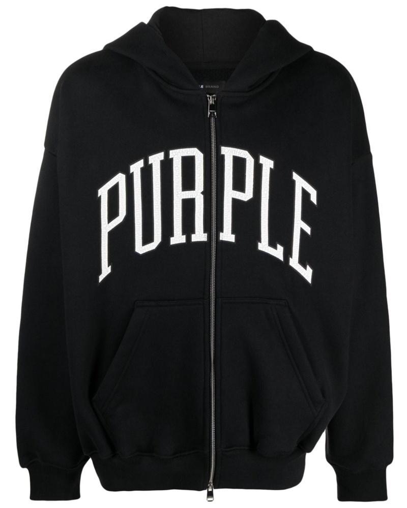 Purple Brand Arched Logo Cotton Hooded Sweater, Sweaters & Knits