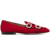 crystal-buckle leather loafers
