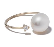 14kt Gelbgoldring mit Perle und einem Diamanten