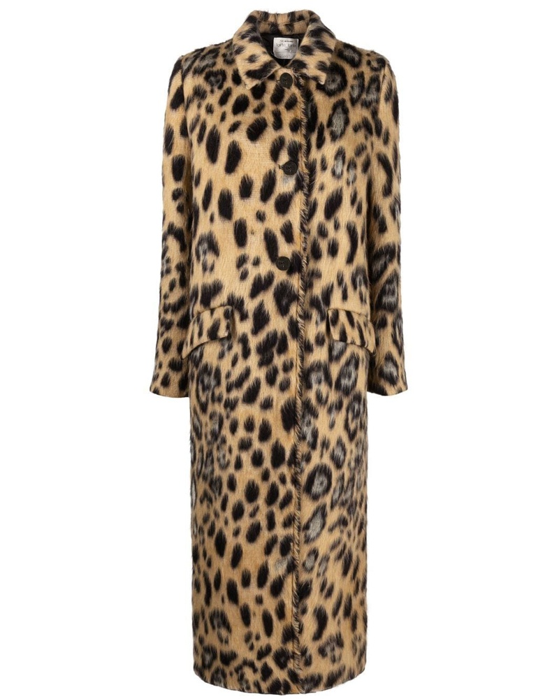 forte_forte Damen Langer Mantel mit Leoparden-Print