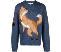 Bestickter Pullover mit Fuchs-Intarsie