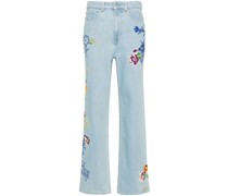 Sumire Drawn Flowers Wide-Leg-Jeans