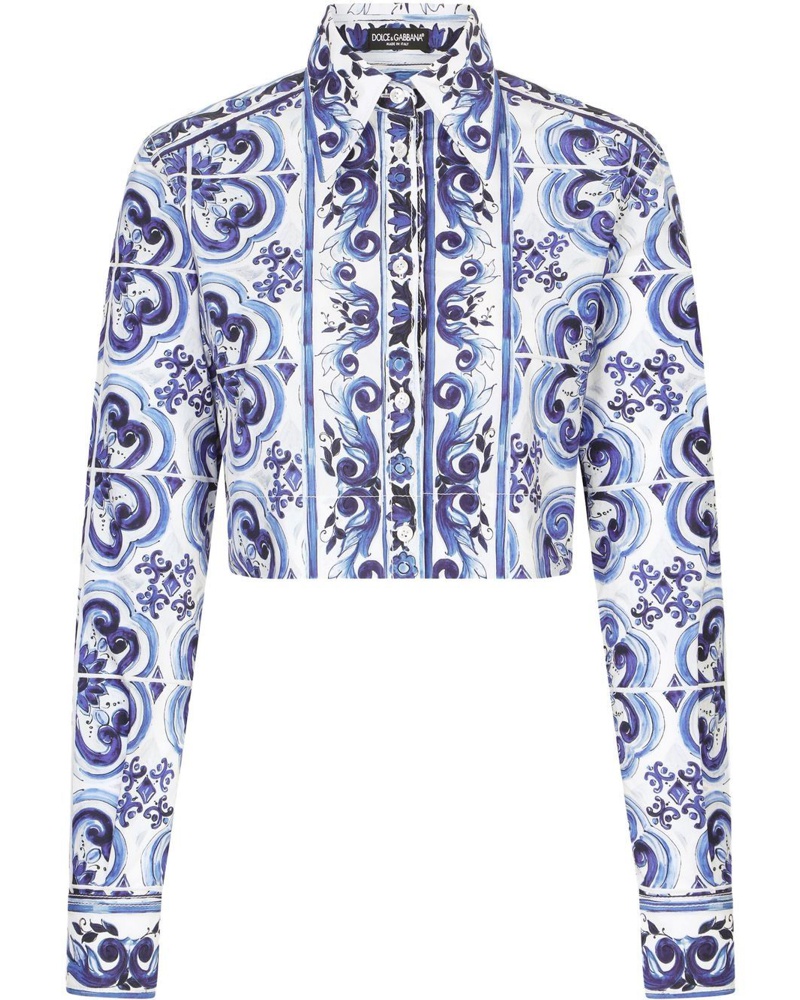 Dolce & Gabbana Damen Cropped-Hemd mit Majolica-Print