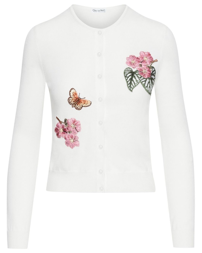 Oscar de la Renta Damen Cardigan mit Blumenstickerei