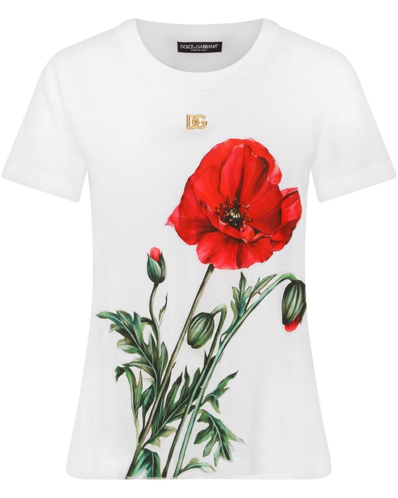 Dolce & Gabbana Damen T-Shirt mit Mohn-Print