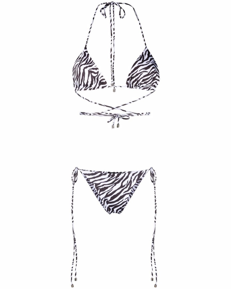 Manokhi Damen Neckholder-Bikini mit Zebra-Print