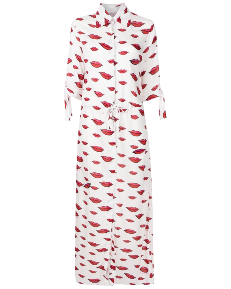 Amir Slama Damen Hemdkleid mit Lippen-Print