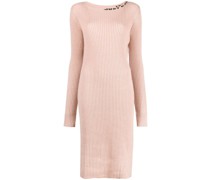 Geripptes Kleid mit Intarsien-Logo